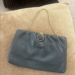Vintage Leather Clutch Snap Evening Bag with Gold Chain
